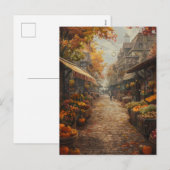 ウォーターカラーの紅葉に彩られた賑やかな市場通り シーズンポストカード (正面/裏面)