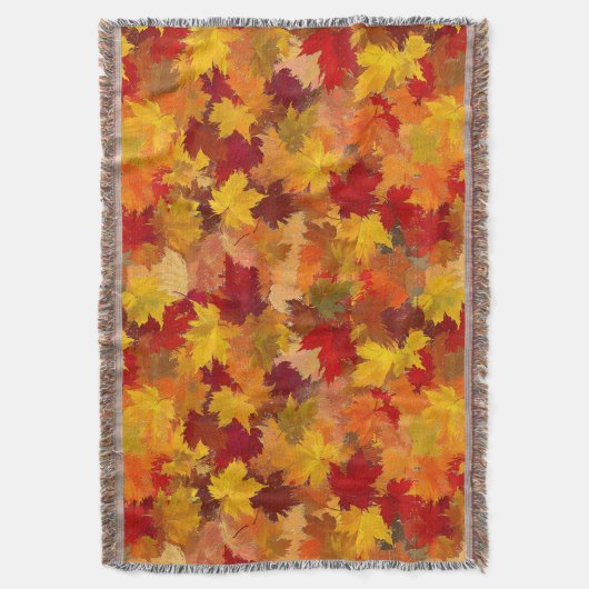 ウォーターカラーの紅葉 - ビンテージの秋柄 スローブランケット (正面縦)