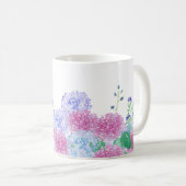 ウォーターカラーの紫と青のアジサイ コーヒーマグカップ (正面右)
