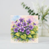 ウォーターカラーの紫のスミレの花開く カード (スタンド正面)