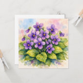 ウォーターカラーの紫のスミレの花開く カード (正面/裏面インサイチュ)