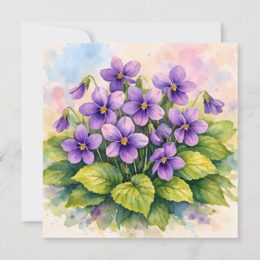 ウォーターカラーの紫のスミレの花開く カード (正面)