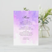 ウォーターカラーの紫の結婚式。ロマンチックなラベンダー メニュー (スタンド正面)