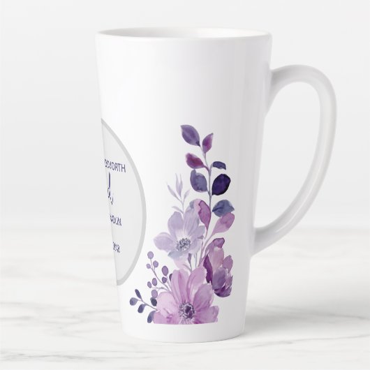 ウォーターカラーの紫の花束 カフェラテマグ (右)