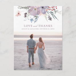 ウォーターカラーの紫の花。結婚式の愛と感謝 ポストカード
