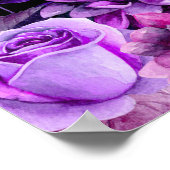 ウォーターカラーの紫の花 黒の結婚式ウェルカム ポスター (角)