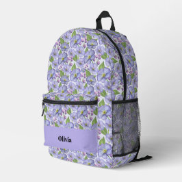 ウォーターカラーの紫色のスミレと花柄 プリントバックパック