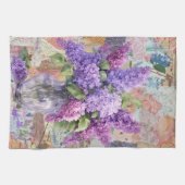 ウォーターカラーの紫色のライラックの花瓶 キッチン タオル (横)