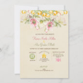 ウォーターカラーの結婚式オールインワン ピンク グリーン イエロー 招待状 (正面)