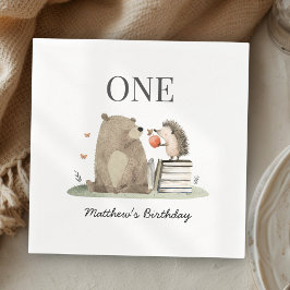 ウォーターカラーの絵本の森の動物 1歳の誕生日 スタンダードカクテルナプキン