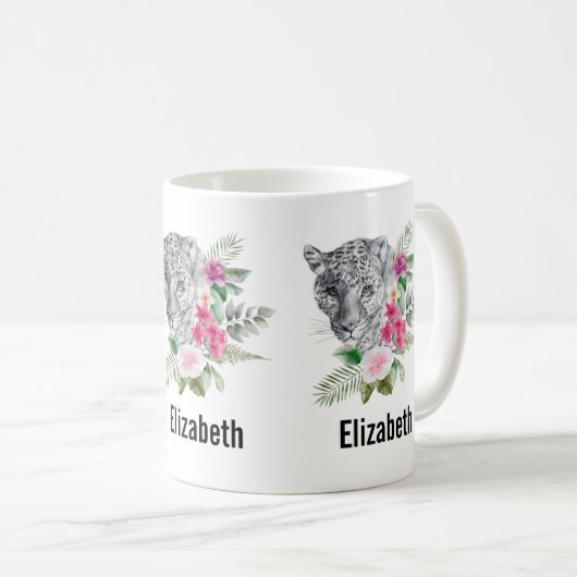 ウォーターカラーの美しいヒョウ頭ポートレート コーヒーマグカップ (正面右)