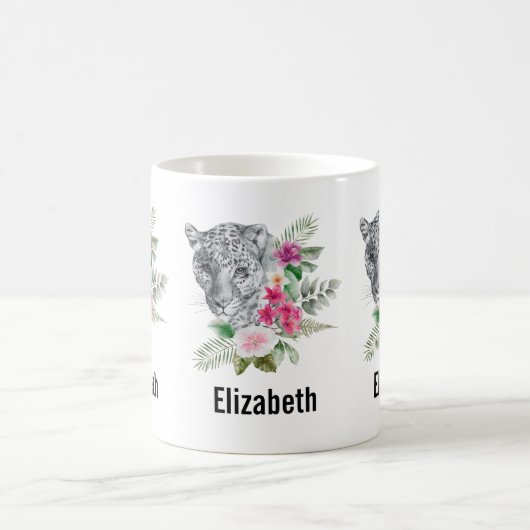 ウォーターカラーの美しいヒョウ頭ポートレート コーヒーマグカップ (中央)