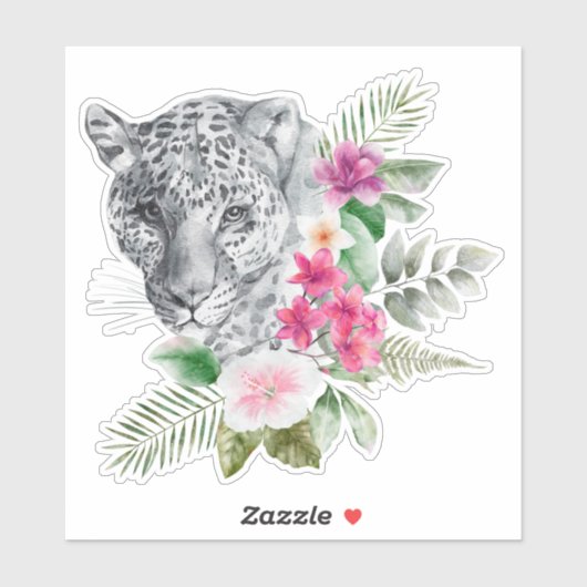 ウォーターカラーの美しいヒョウ頭ポートレート シール (シート)