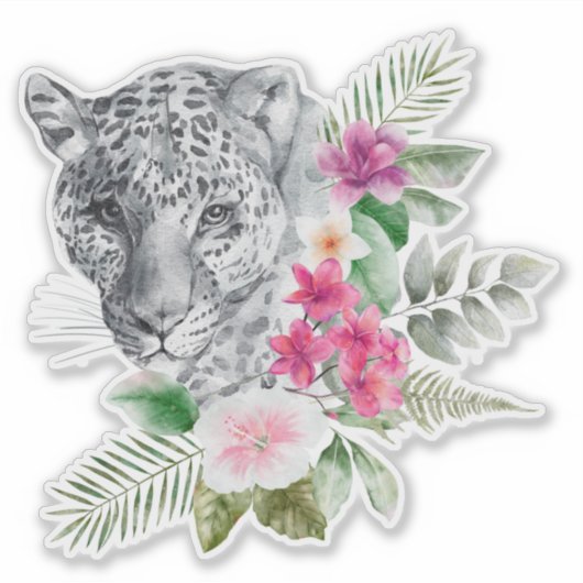ウォーターカラーの美しいヒョウ頭ポートレート シール (正面)