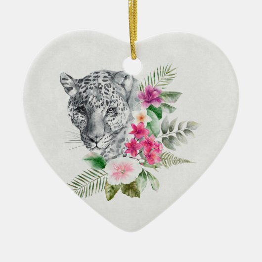 ウォーターカラーの美しいヒョウ頭ポートレート セラミックオーナメント (正面)