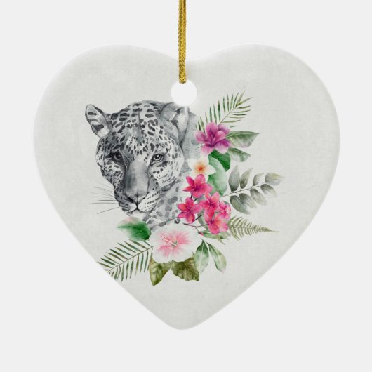 ウォーターカラーの美しいヒョウ頭ポートレート セラミックオーナメント (裏面)