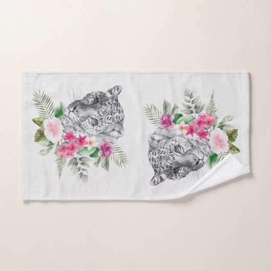 ウォーターカラーの美しいヒョウ頭ポートレート バスタオルセット (ハンドタオル)