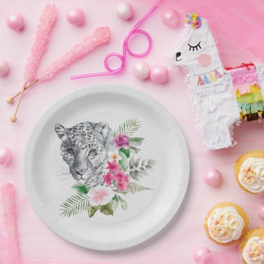 ウォーターカラーの美しいヒョウ頭ポートレート ペーパープレート (パーティー)