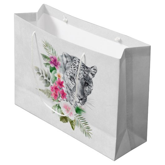 ウォーターカラーの美しいヒョウ頭ポートレート ラージペーパーバッグ (正面アングル)