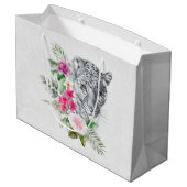 ウォーターカラーの美しいヒョウ頭ポートレート ラージペーパーバッグ (裏面アングル)