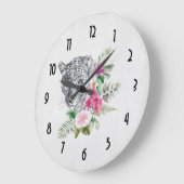 ウォーターカラーの美しいヒョウ頭ポートレート ラージ壁時計 (傾斜)