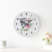 ウォーターカラーの美しいヒョウ頭ポートレート ラージ壁時計 (ホーム)