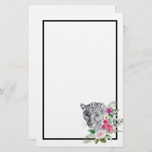 ウォーターカラーの美しいヒョウ頭ポートレート 便箋 (正面/裏面)