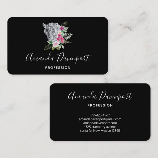 ウォーターカラーの美しいヒョウ頭ポートレート 名刺 (正面/裏面)