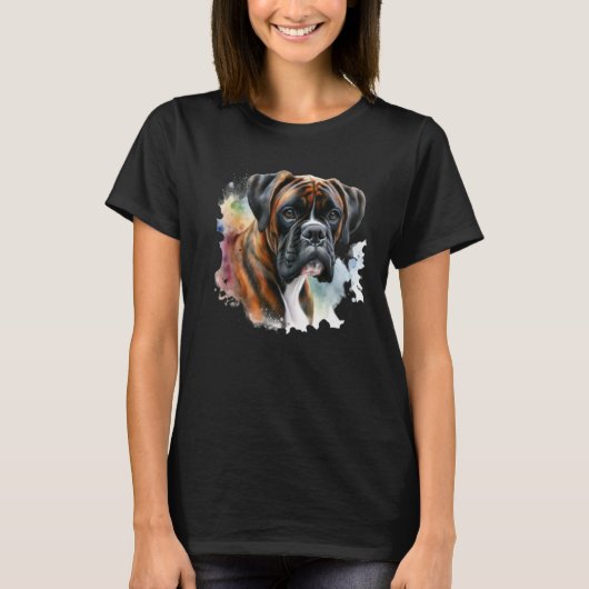 ウォーターカラーの美しいボクサー犬 Tシャツ (正面)