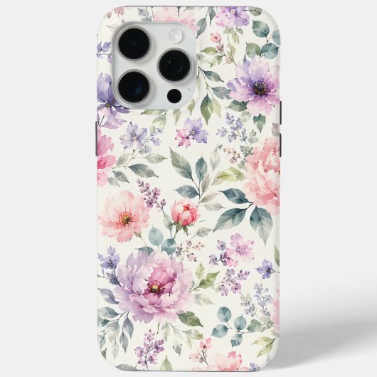 ウォーターカラーの芍薬とラベンダーの花柄 Case-Mate iPhoneケース (裏面)