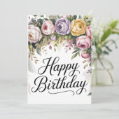 ウォーターカラーの花々が描かれたエレガントなフラワー誕生日カード シーズンカード (スタンド正面)