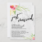 ウォーターカラーの花とグレー大理石のJust Marriedデザイン 招待状 (正面)