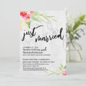 ウォーターカラーの花とグレー大理石のJust Marriedデザイン 招待状 (スタンド正面)