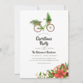 ウォーターカラーの花と自転車のクリスマスパーティー 招待状 (正面)