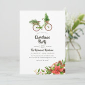 ウォーターカラーの花と自転車のクリスマスパーティー 招待状 (スタンド正面)