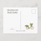ウォーターカラーの花と自転車のクリスマス出産予定 案内ポストカード (裏面)