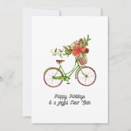 ウォーターカラーの花と自転車のクリスマス家族写真 シーズンカード