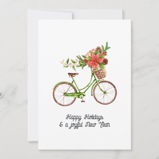 ウォーターカラーの花と自転車のクリスマス家族写真 シーズンカード (正面)