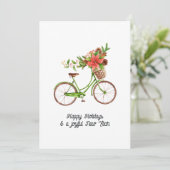 ウォーターカラーの花と自転車のクリスマス家族写真 シーズンカード (スタンド正面)