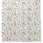 ウォーターカラーの花と足跡の模様のシャワー シャワーカーテン (正面)