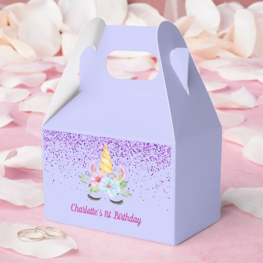 ウォーターカラーの花と魔法のユニコーンの1歳の誕生日 フェイバーボックス (ウェディング)