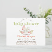 ウォーターカラーの花のティーポット ベビーシャワー 招待状 (スタンド正面)