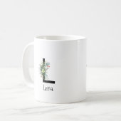 ウォーターカラーの花のモノグラム 退職 コーヒーマグ コーヒーマグカップ (正面左)