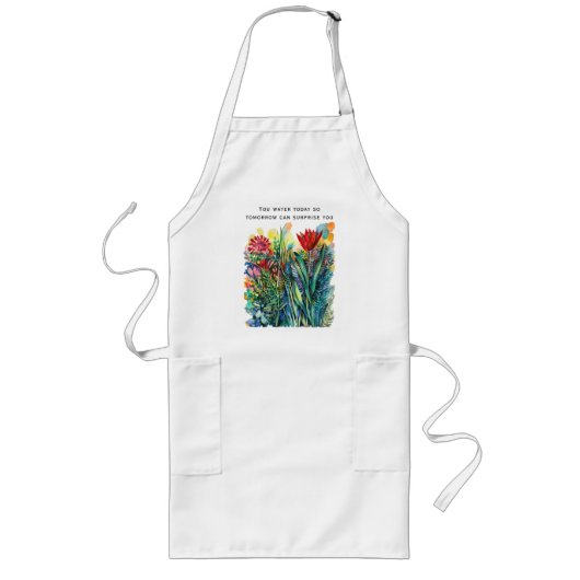 ウォーターカラーの花の絵と名言 ロングエプロン (正面)
