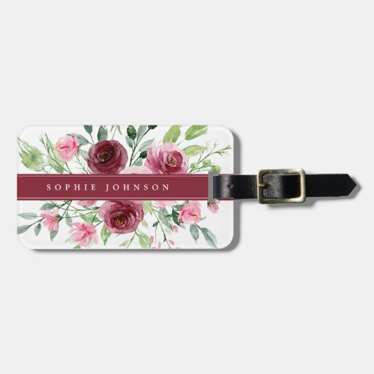 ウォーターカラーの花の荷物タグ ラゲッジタグ (正面横)