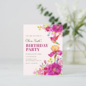 ウォーターカラーの花の鳥の誕生日 招待状 (スタンド正面)