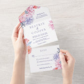 ウォーターカラーの花園の花の結婚式 オールインワン招待状 (貼ってはがせる)