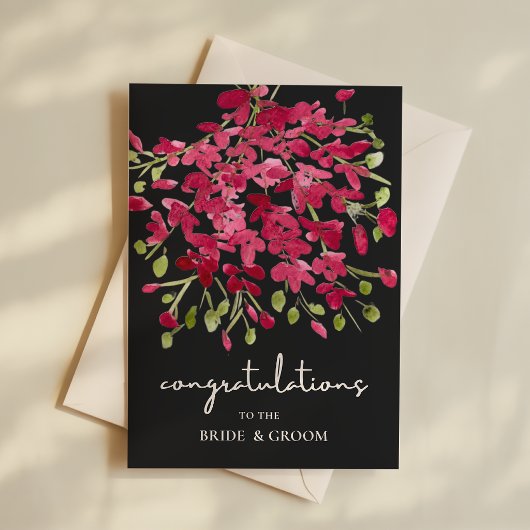 ウォーターカラーの花束で新婚の二人を祝福 カード
