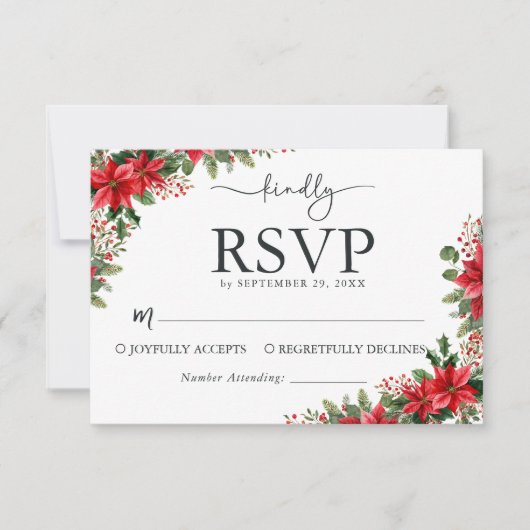 ウォーターカラーの花柄が可愛いクリスマス ウェディング RSVP カード (正面)