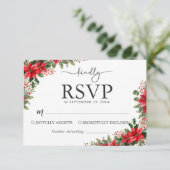 ウォーターカラーの花柄が可愛いクリスマス ウェディング RSVP カード (スタンド正面)